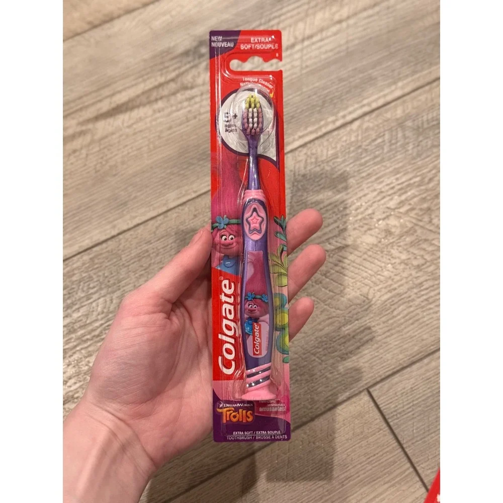 Colgate Kids Trolls Extra Soft Toothbrush Purple Poppy Ages 5+ Suction Cup Base